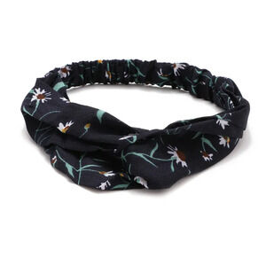 Navy Blue Floral Cotton Blend Headband with Elastic Back
